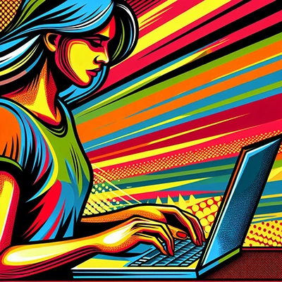 Typing on a laptop